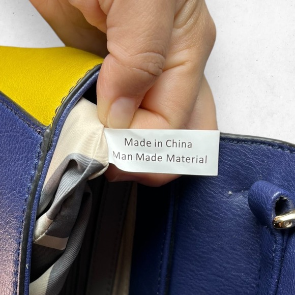 Kate Landry Navy Blue Mustard Yellow Faux Leather Magnetic Crossbody Bag‎ Purse - Picture 14 of 14